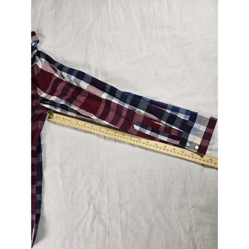 Levi's Shirt Mens Medium Red Blue Plaid Western Pearl Snap Long Sleeve Casual